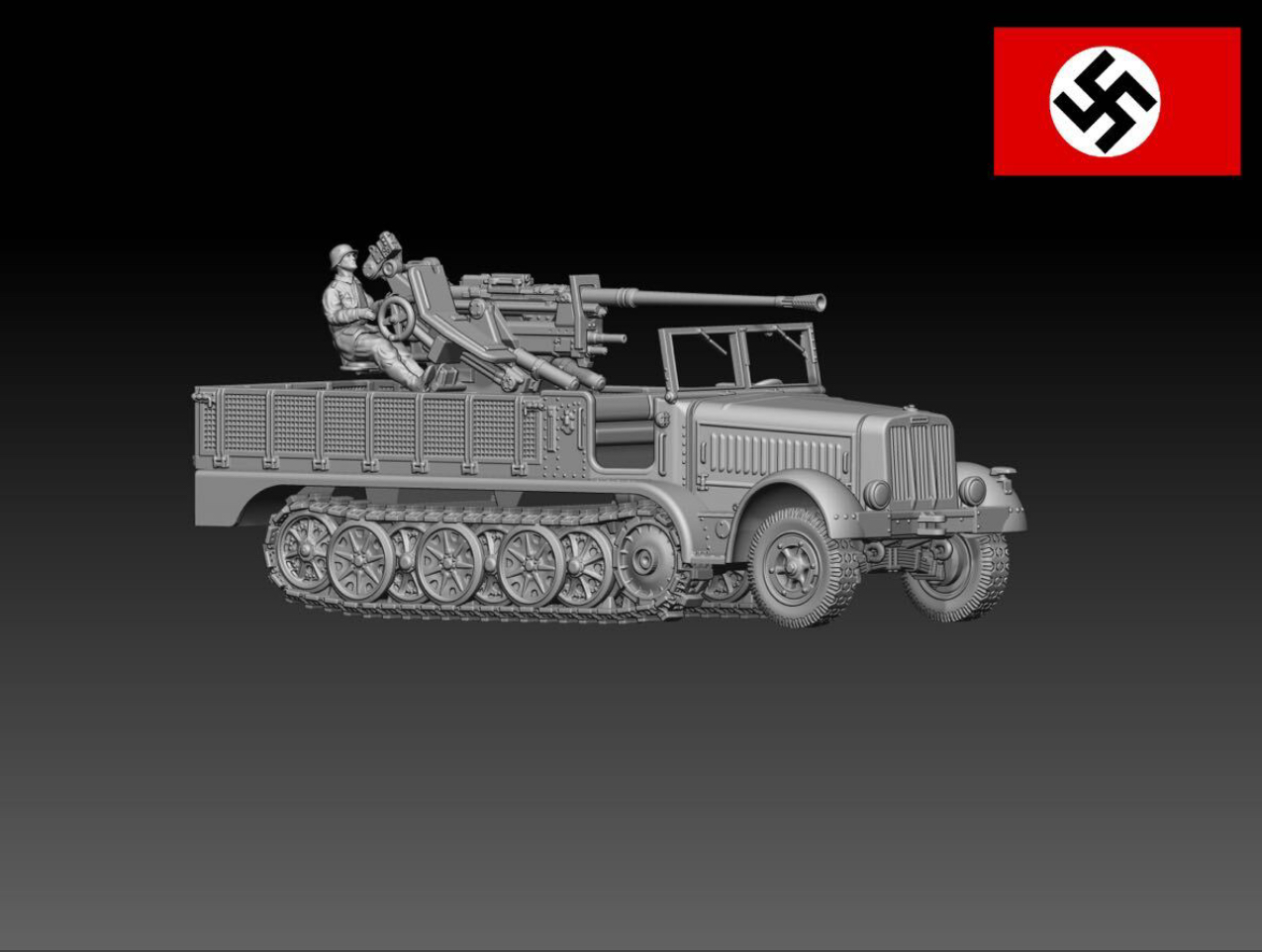 HINODE 1/144 レジンキット 未塗装 WW2 ドイツ軍 Sd.Kfz.7/2 8tハーフトラック 3.7cm対空砲搭載