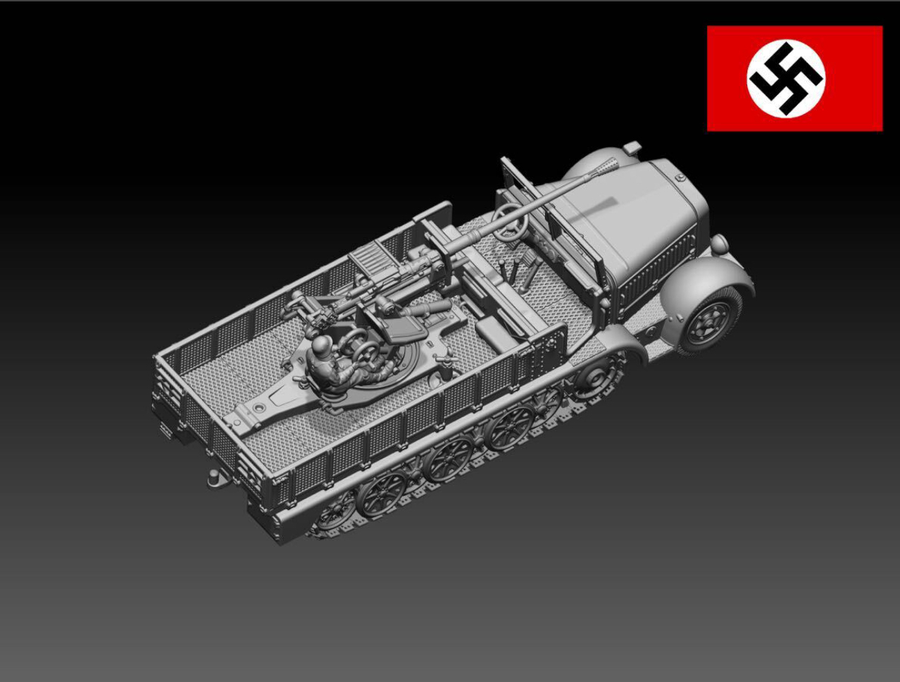 HINODE 1/144 レジンキット 未塗装 WW2 ドイツ軍 Sd.Kfz.7/2 8tハーフトラック 3.7cm対空砲搭載 - 画像 (3)