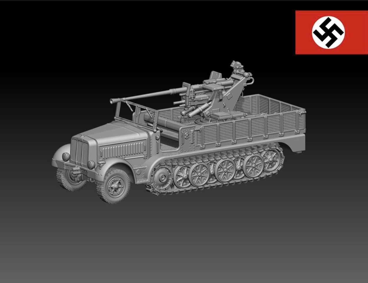 HINODE 1/144 レジンキット 未塗装 WW2 ドイツ軍 Sd.Kfz.7/2 8tハーフトラック 3.7cm対空砲搭載 - 画像 (4)