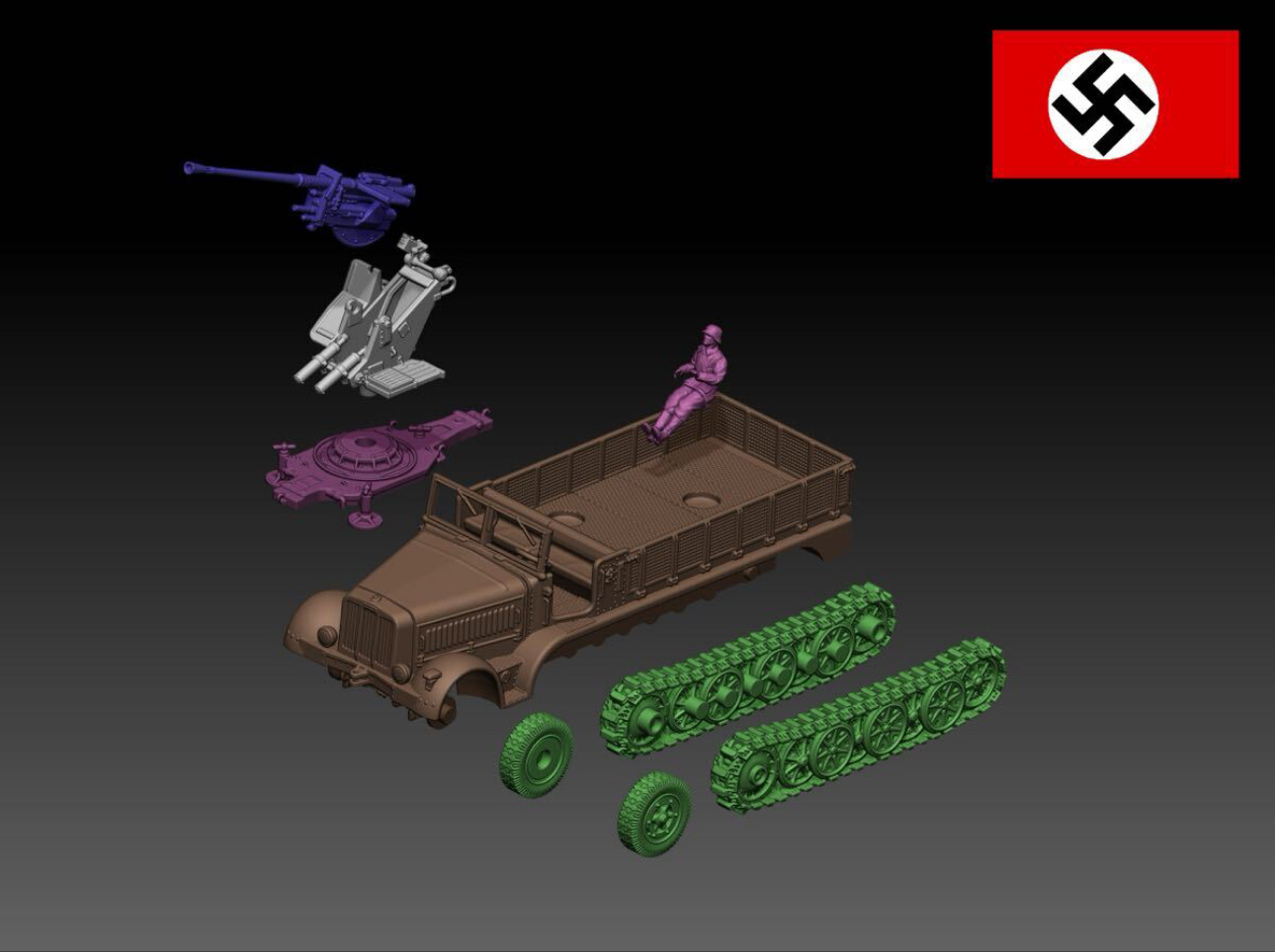 HINODE 1/144 レジンキット 未塗装 WW2 ドイツ軍 Sd.Kfz.7/2 8tハーフトラック 3.7cm対空砲搭載 - 画像 (5)