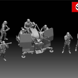 HINODE 1/144 レジンキット 未塗装 WW2 ドイツ軍 2cm 4連装対空機関砲 ＋ 兵士フィギュア7体セット