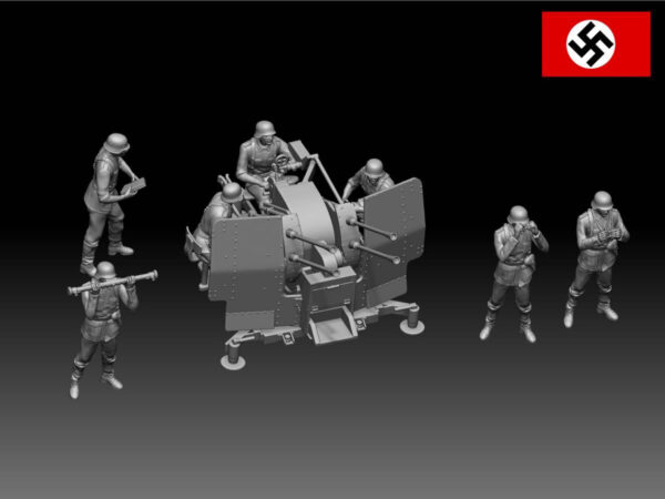 HINODE 1/144 レジンキット 未塗装 WW2 ドイツ軍 2cm 4連装対空機関砲 ＋ 兵士フィギュア7体セット