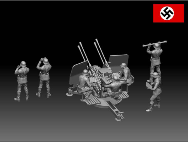 HINODE 1/144 レジンキット 未塗装 WW2 ドイツ軍 2cm 4連装対空機関砲 ＋ 兵士フィギュア7体セット - 画像 (3)