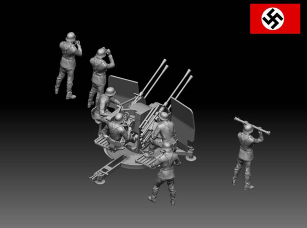 HINODE 1/144 レジンキット 未塗装 WW2 ドイツ軍 2cm 4連装対空機関砲 ＋ 兵士フィギュア7体セット - 画像 (4)