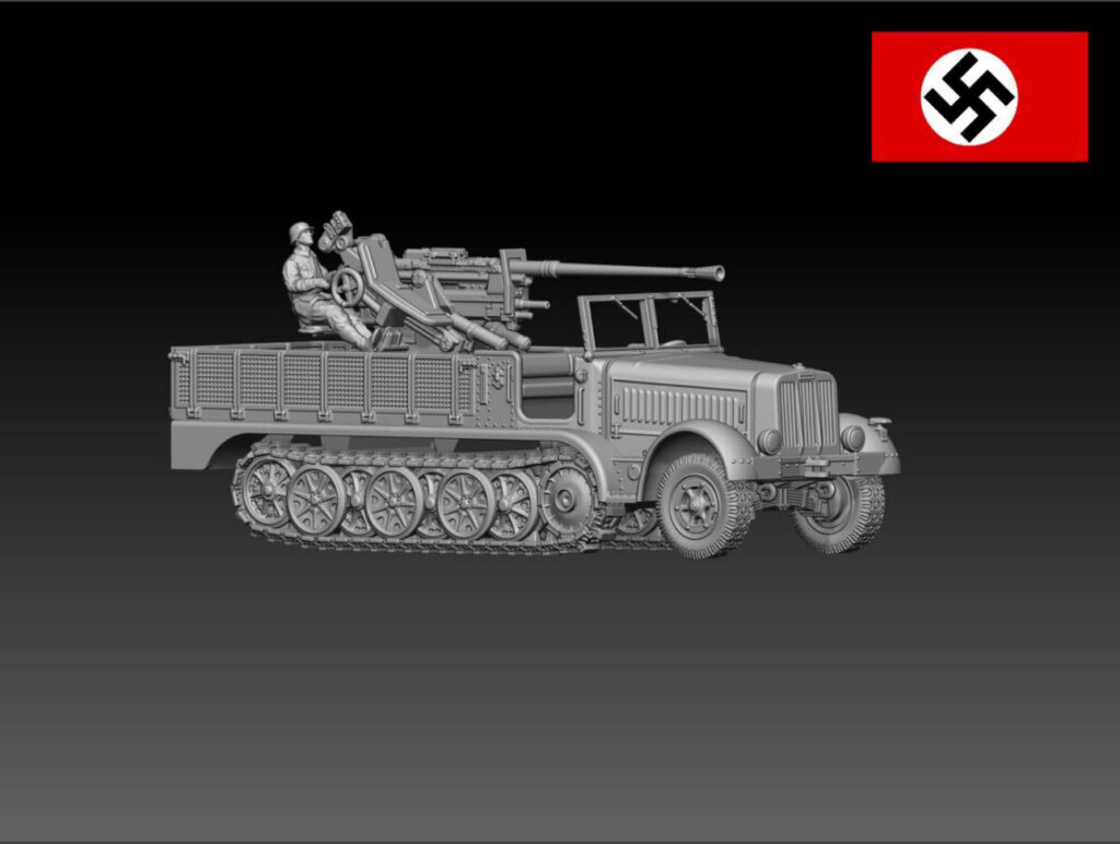 HINODE 1/144 レジンキット 未塗装 WW2 ドイツ軍 Sd.Kfz.7/ 2 8tハーフトラック 3.7cm 対空砲搭載