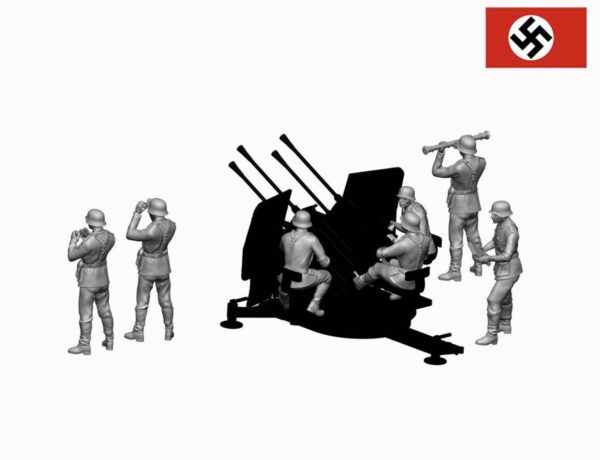 HINODE 1/144 未塗装 WW2 ドイツ軍 兵士フィギュア7体 【4連装対空機関砲別売】 - 画像 (3)