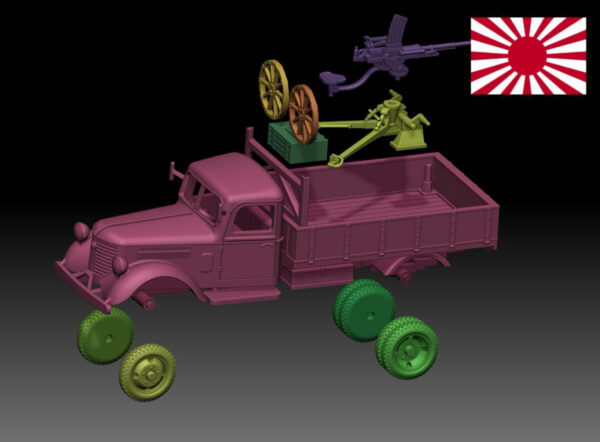 HINODE 1/144レジンキット 未塗装 WW2 日本陸軍 日産180型トラック20ｍｍ機銃搭載 - 画像 (4)