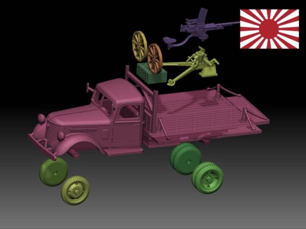 HINODE 1/144レジンキット 未塗装 WW2 日本陸軍 日産180型トラック20ｍｍ機関銃搭載 - 画像 (4)