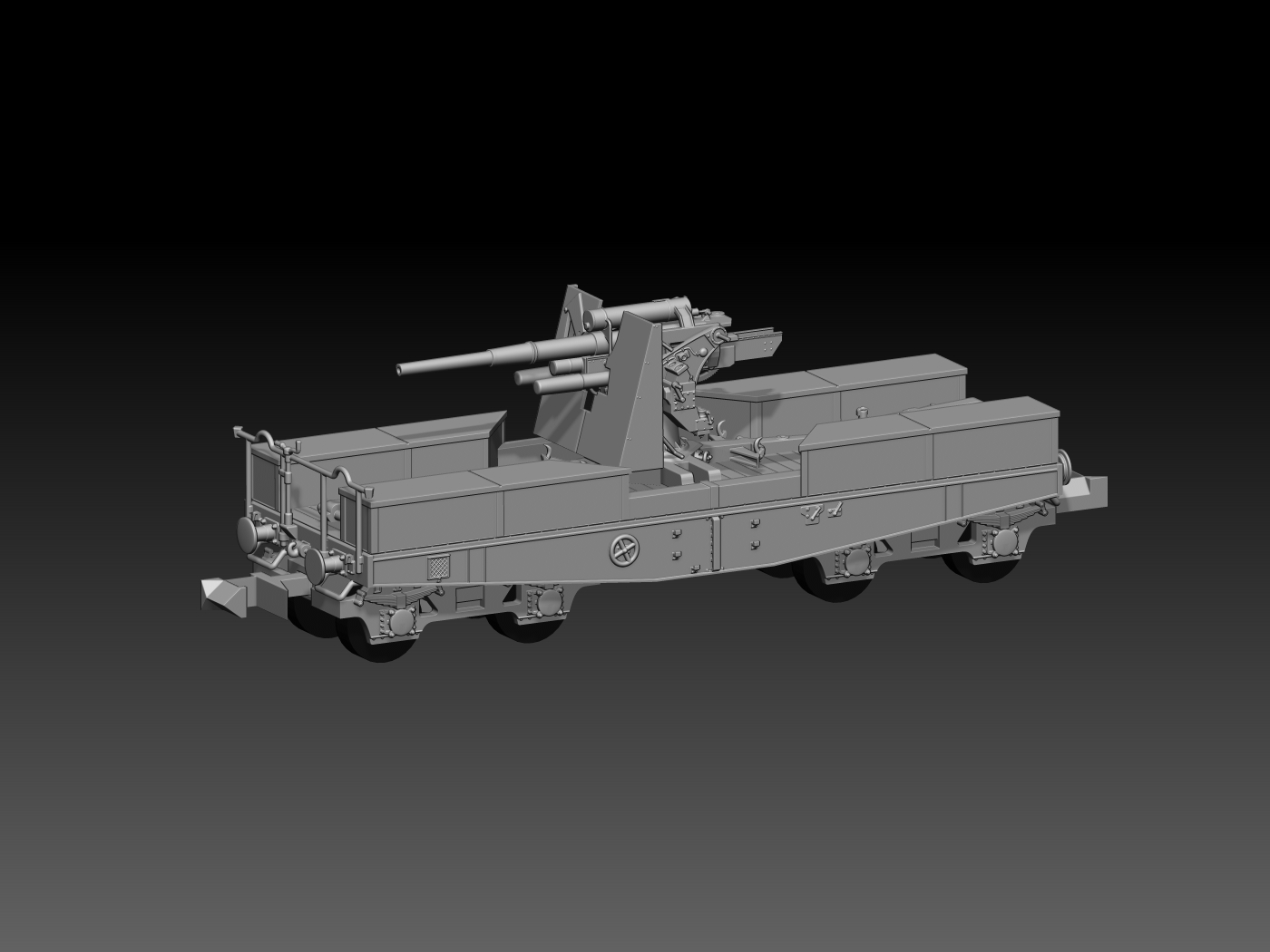 HINODE Nゲージ化 レジンキット 未塗装 WW2 ドイツ軍 88mm Flak37 搭載 SSys 重平板貨車 鉄道搭載型対空砲