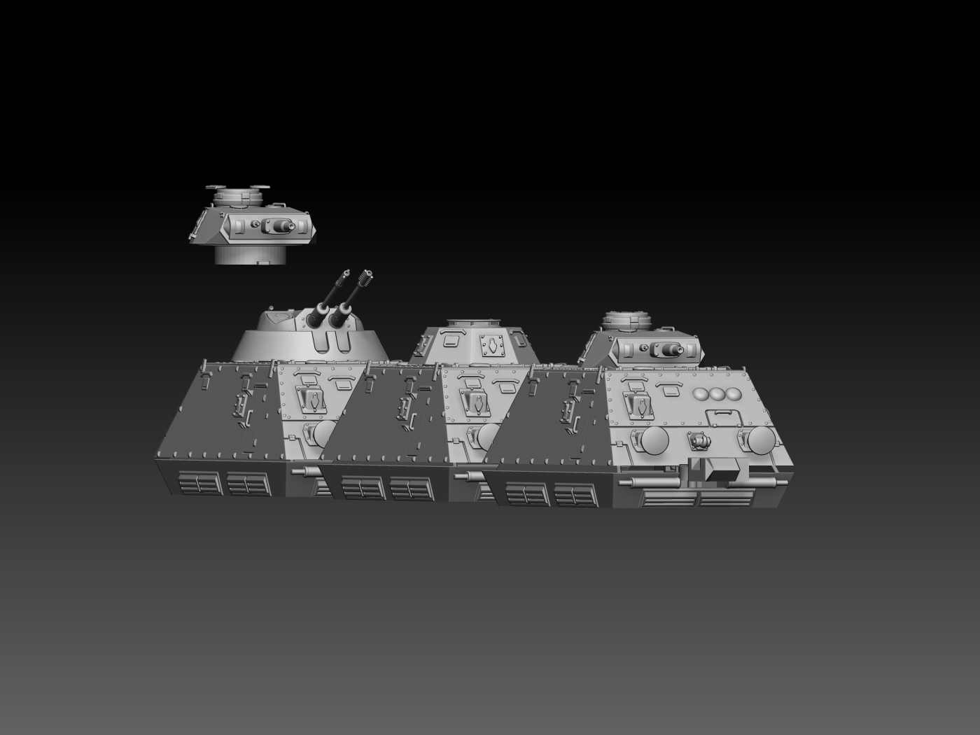 HINODE Nゲージ化 レジンキット 未塗装 ドライジーネ 重装甲偵察列車 3両セット III号戦車砲塔&クーゲルブリッツ&指揮車 - 画像 (2)