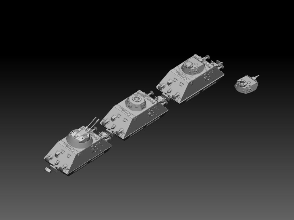 HINODE Nゲージ化 レジンキット 未塗装 ドライジーネ 重装甲偵察列車 3両セット III号戦車砲塔&クーゲルブリッツ&指揮車