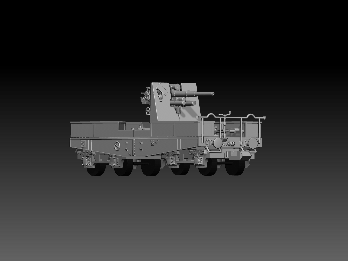 HINODE Nゲージ化 レジンキット 未塗装 WW2 ドイツ軍 88mm Flak37 搭載 SSys 重平板貨車 鉄道搭載型対空砲 - 画像 (3)