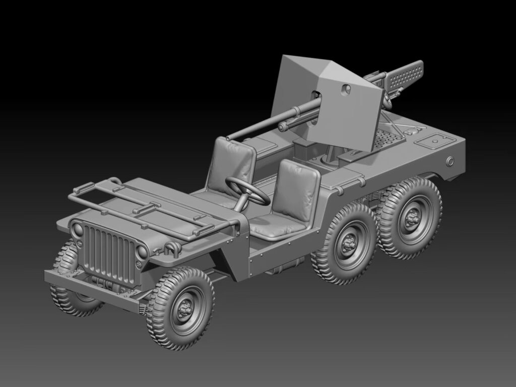 HINODE 1/144 レジンキット 未塗装 WW2 アメリカ軍 ウィリス 6×6 スーパー・ジープ T14 37mm砲搭載車