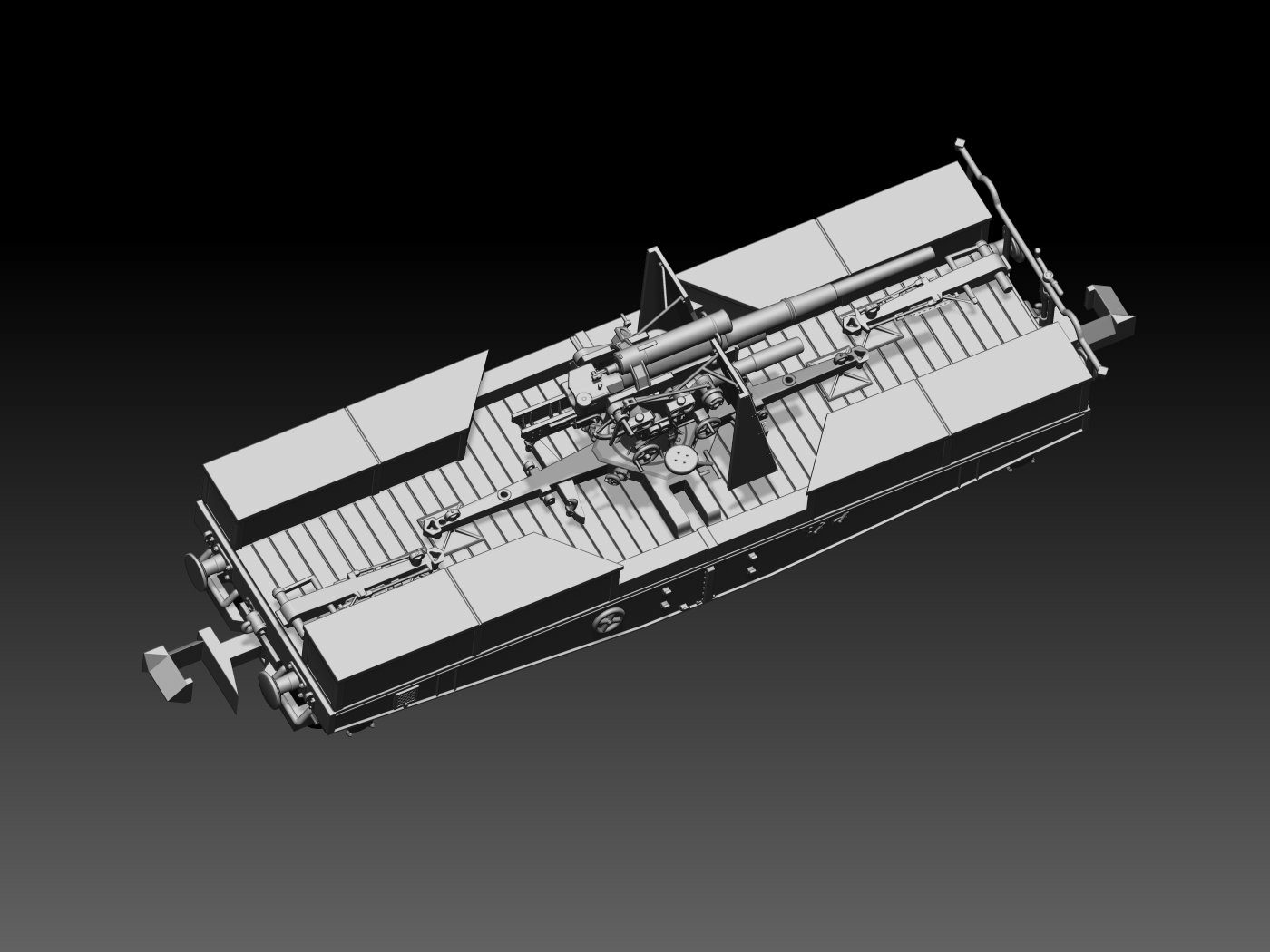 HINODE Nゲージ化 レジンキット 未塗装 WW2 ドイツ軍 88mm Flak37 搭載 SSys 重平板貨車 鉄道搭載型対空砲 - 画像 (2)