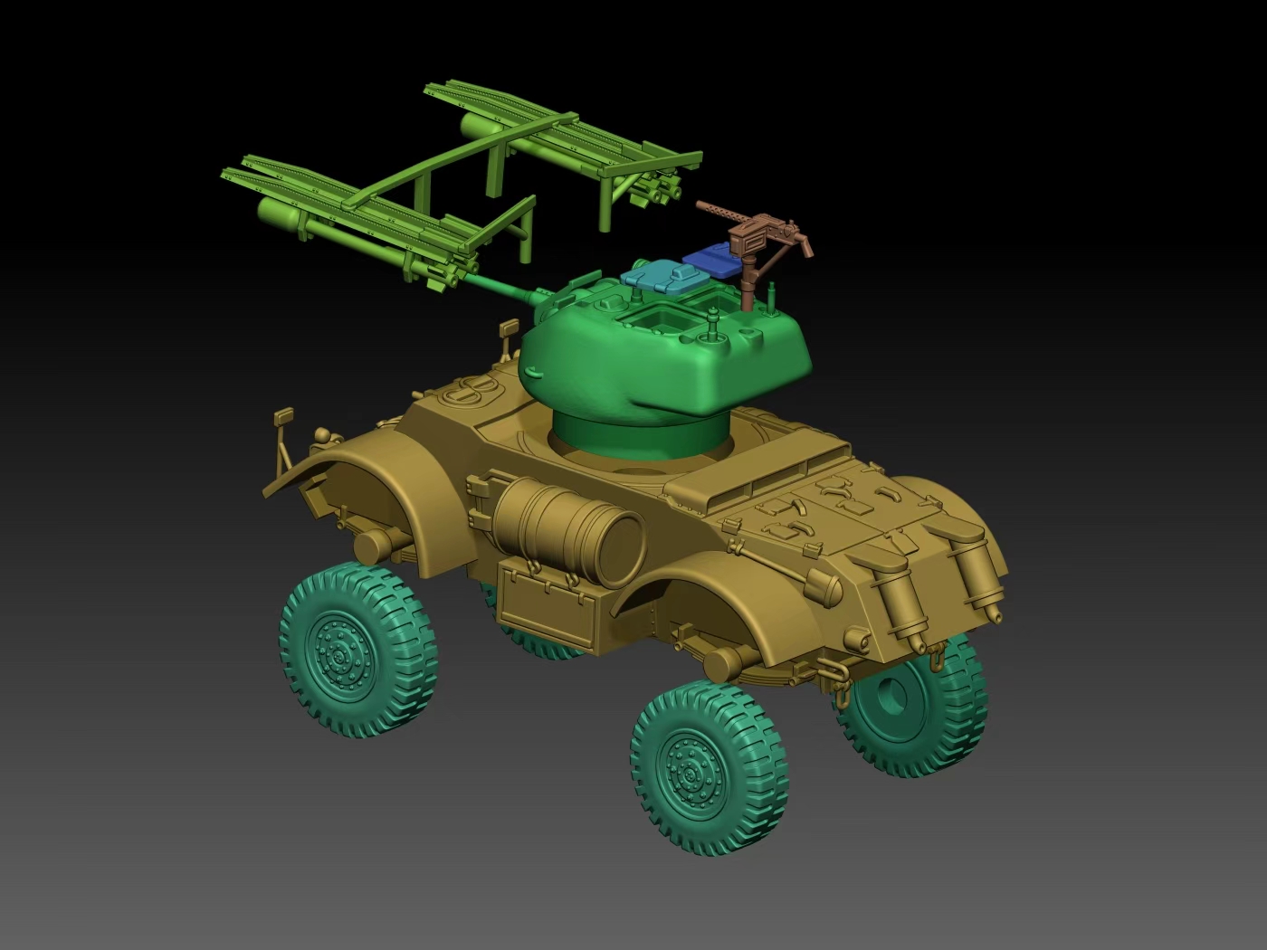 HINODE 1/144 WW2 イギリス軍 スタッグハウンド チューリップ RL 搭載 装甲車 - 画像 (4)