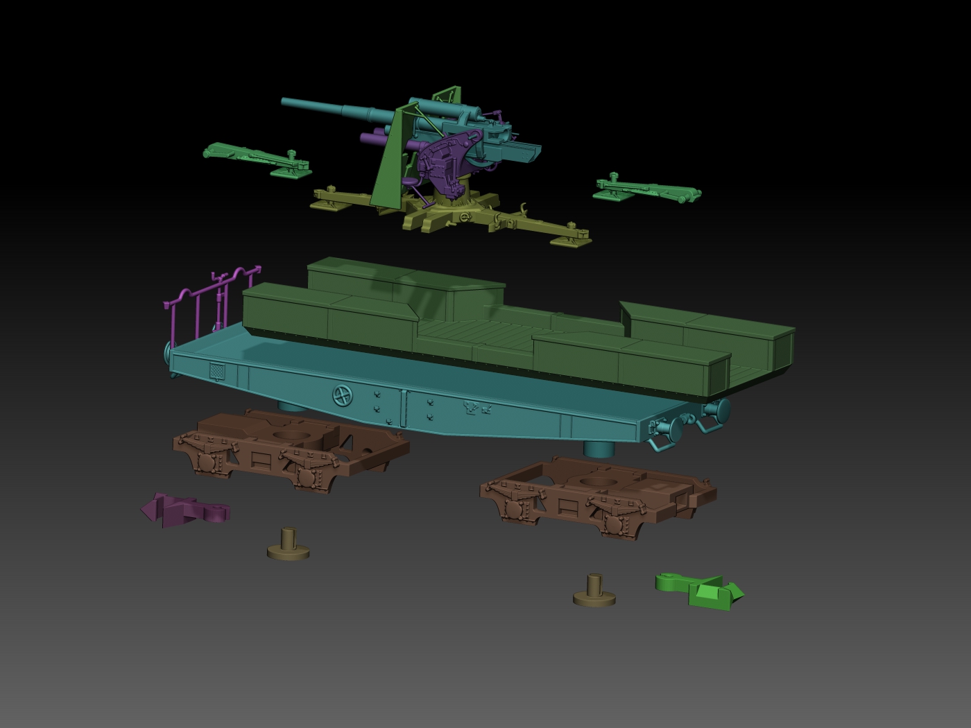 HINODE Nゲージ化 レジンキット 未塗装 WW2 ドイツ軍 88mm Flak37 搭載 SSys 重平板貨車 鉄道搭載型対空砲 - 画像 (4)