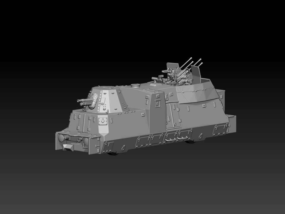HINODE Nゲージ レジンキット 未塗装 WW2 ドイツ軍 装甲列車 BP-42 編成 火砲・対空砲車 2cm Flakvierling 38 - 画像 (3)