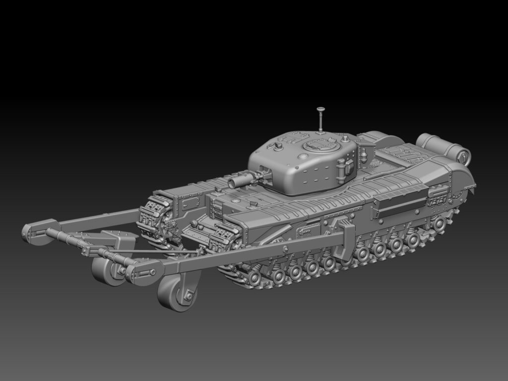 HINODE 1/144 レジンキット 未塗装 WW2 イギリス軍 Churchill Mk.IV AVRE with Towed Mine Roller チャーチル Mk.IV AVRE 曳航式地雷処理ローラー