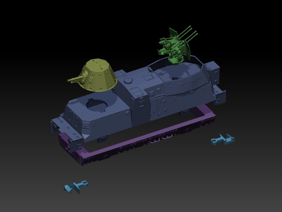 HINODE Nゲージ レジンキット 未塗装 WW2 ドイツ軍 装甲列車 BP-42 編成 火砲・対空砲車 2cm Flakvierling 38 - 画像 (4)